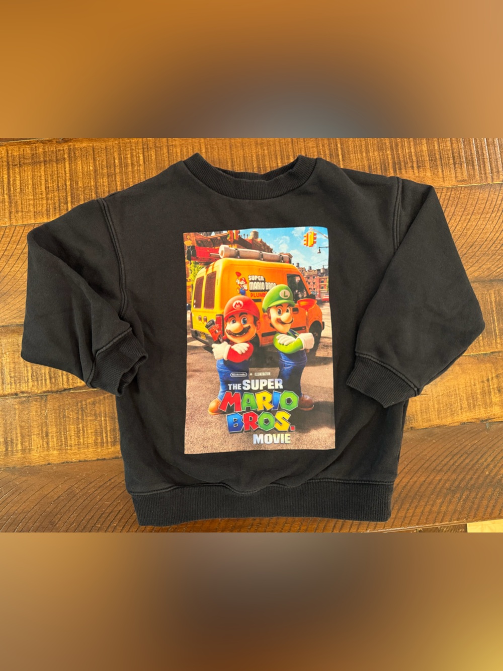 H&M Black Kids Sweatshirt with Colorful Super Mario Bros. Movie Graphic
